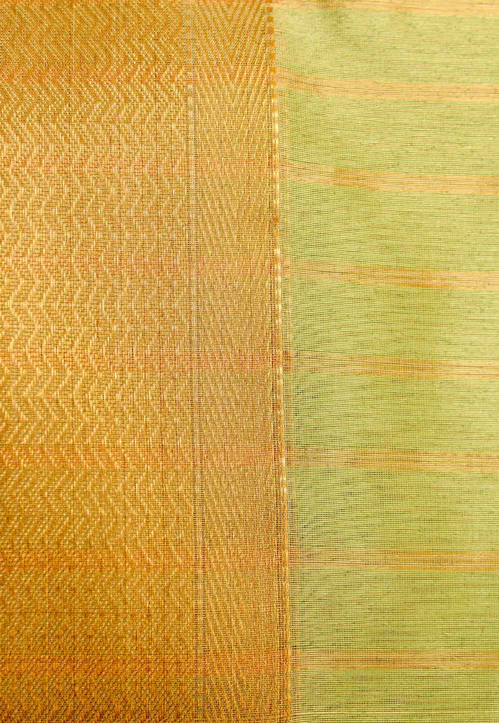 Metallic Pista Green Plain Maheshwari Saree with Golden Stripe Pallu