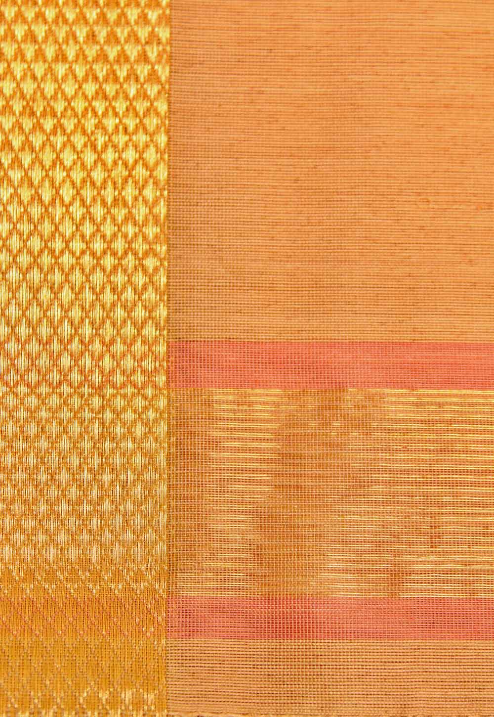 Peach Plain Maheshwari Saree with Golden Stripe Pallu