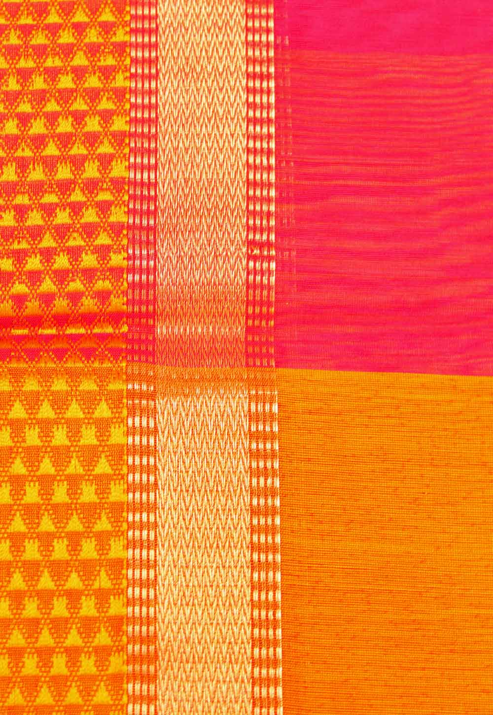 Pink Plain Maheshwari Saree with Orange Stripe Pallu